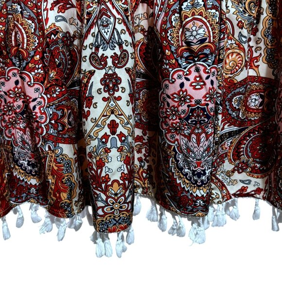 Shein Breezaya Paisley Print Pull-On Fringe Hem Tiered BoHo Maxi Skirt Sz XS - Picture 4 of 5